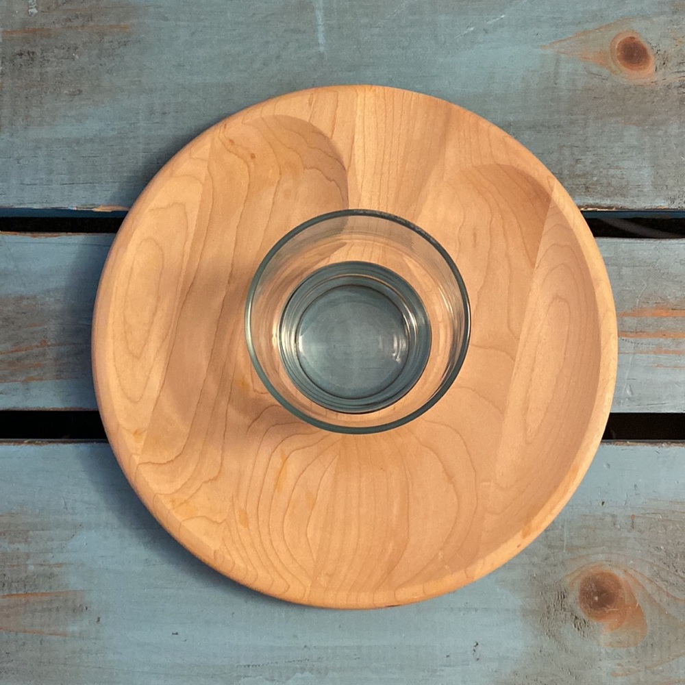 Uncommon Goods Cookies and Milk Wooden Platter With Milk Glass in Center